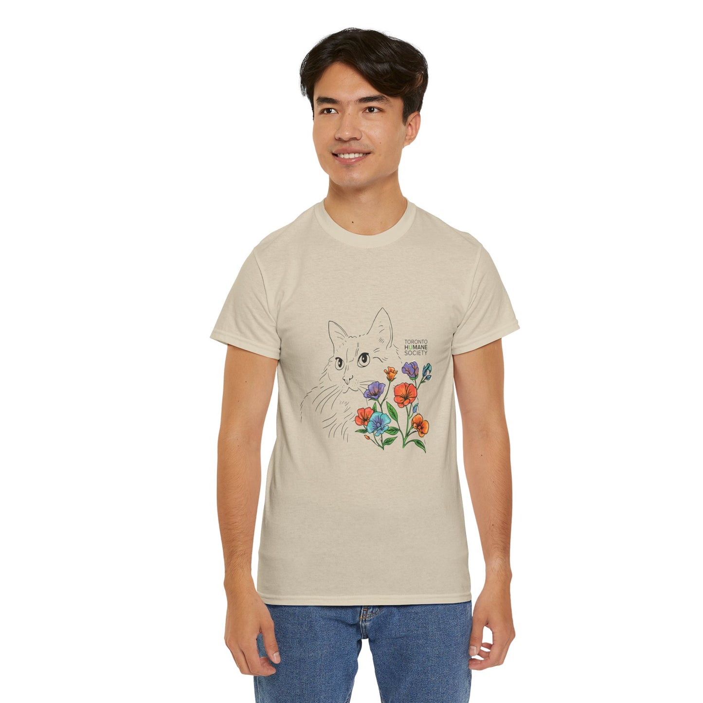 Unisex Cotton Tee - Floral Cat