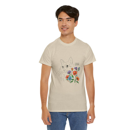Unisex Cotton Tee - Floral Cat