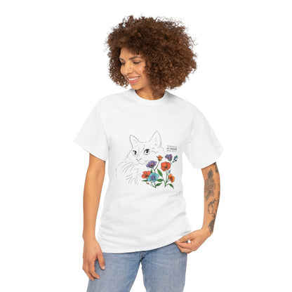Unisex Cotton Tee - Floral Cat