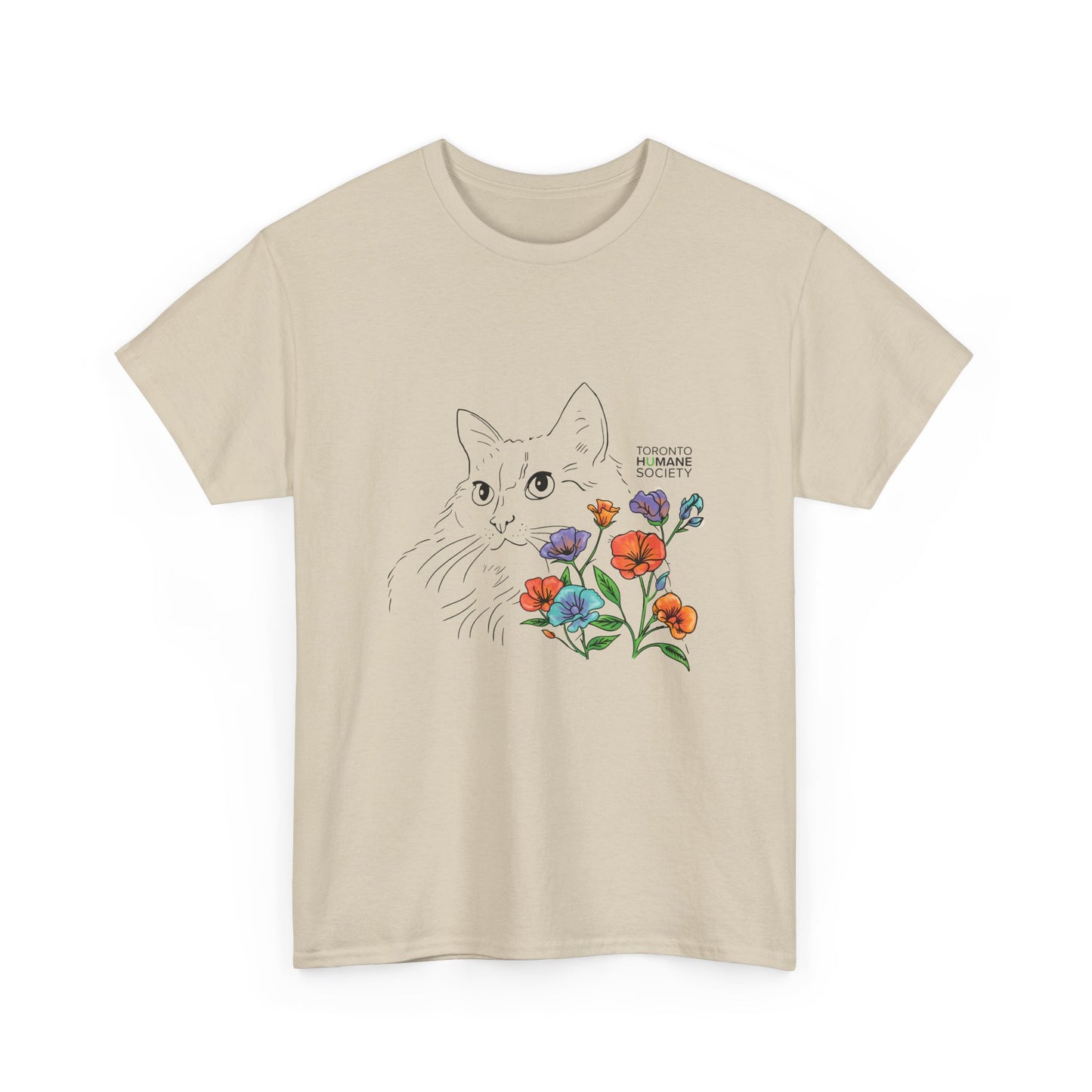 Unisex Cotton Tee - Floral Cat