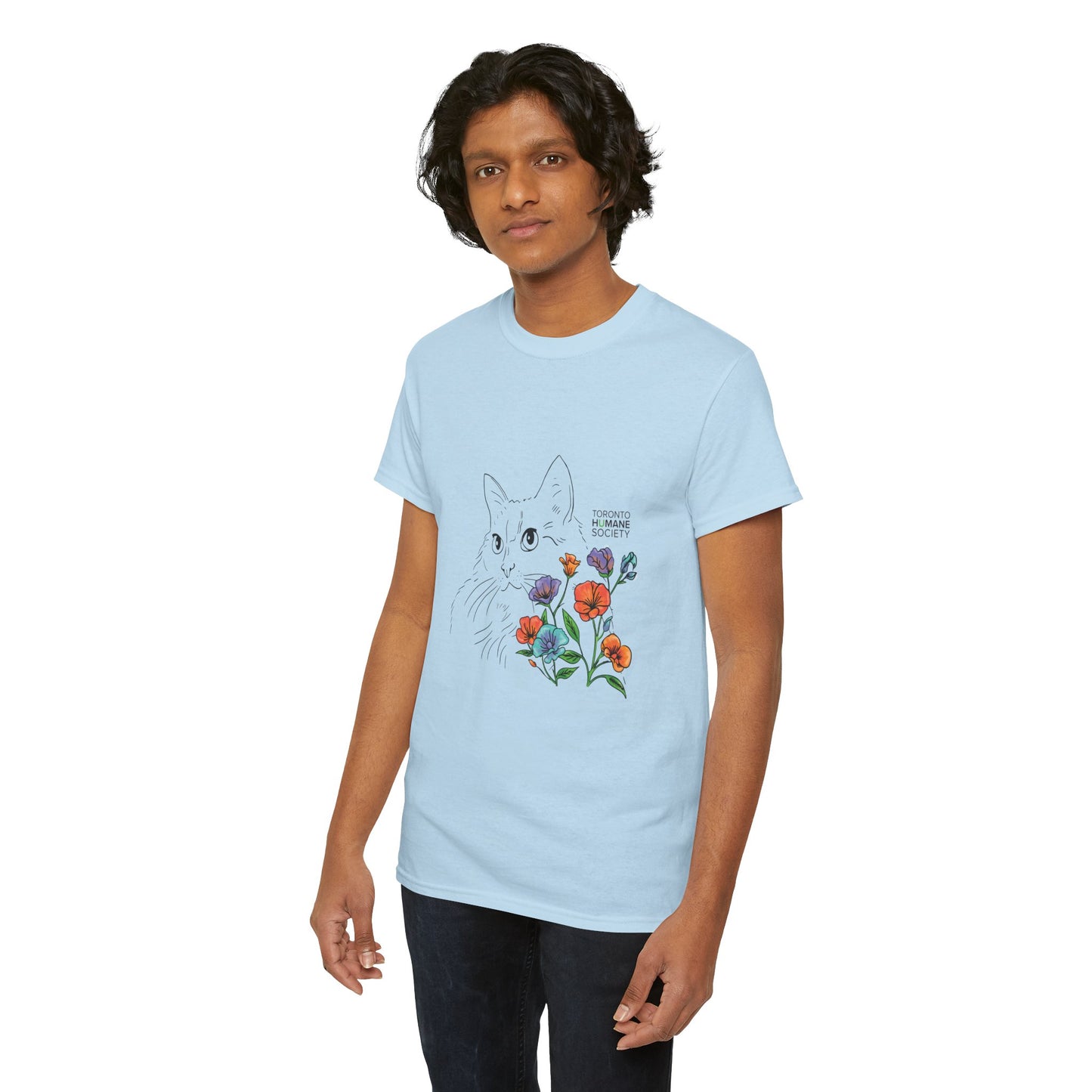 Unisex Cotton Tee - Floral Cat
