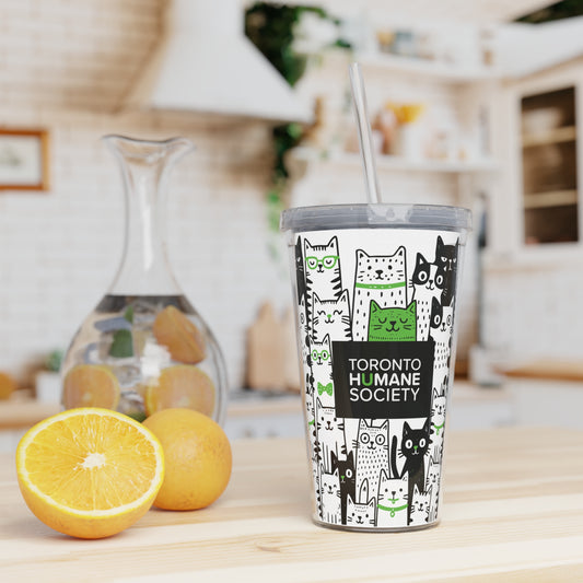 Plastic Tumbler with Straw -Cat