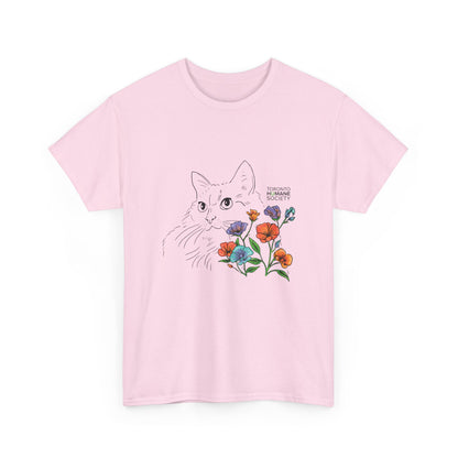 Unisex Cotton Tee - Floral Cat