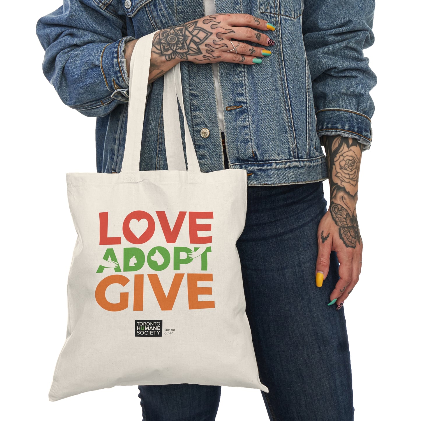 Natural Tote Bag - Love, Adopt, Give/Colours