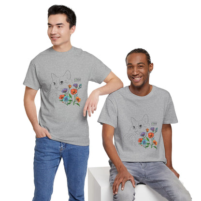 Unisex Cotton Tee - Floral Cat