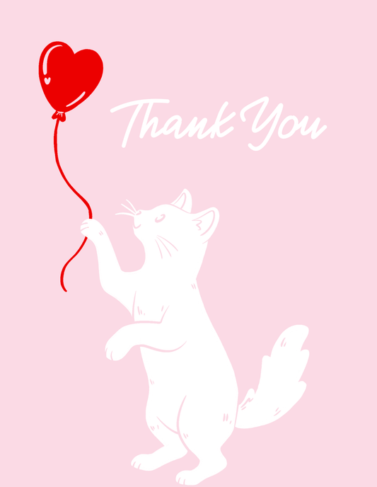 Thank You Card — Cat (Balloon Heart)