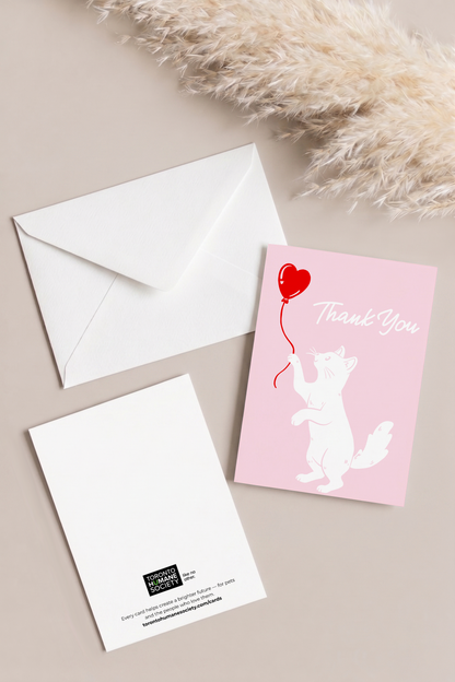 Thank You Card — Cat (Balloon Heart)